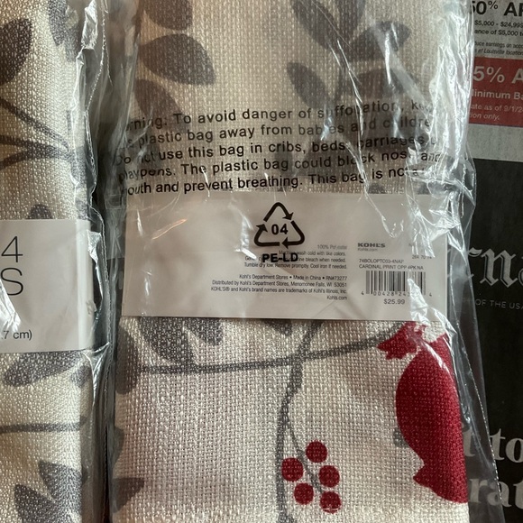 Napkins - Red Cardinals print on a beige gray background with gray stems. - Picture 2 of 2